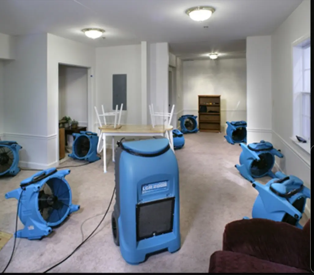 Air movers and dehumidifier setup for Water Extraction & Removal in Plattsburgh