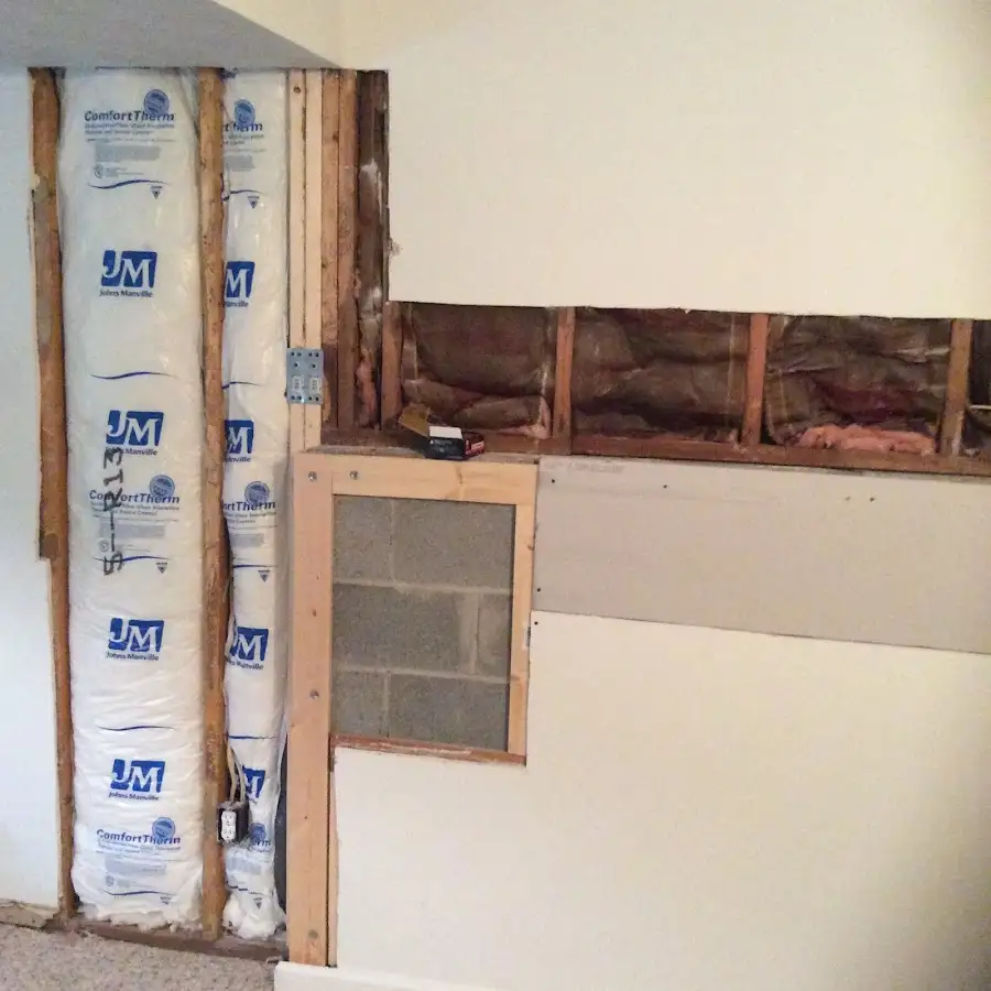 Wall insulation replacement during Basement Flood Cleanup in Plattsburgh